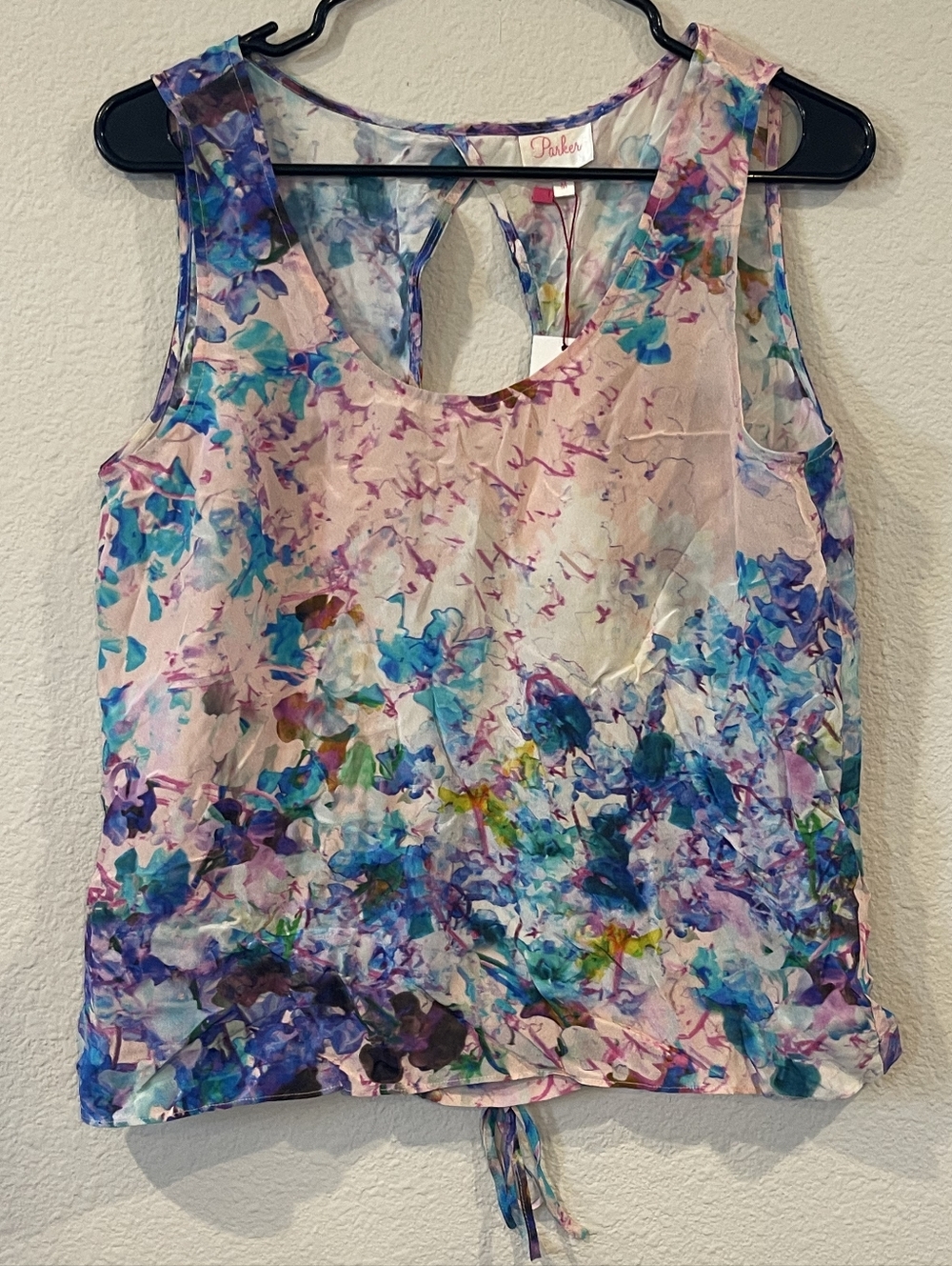 NWT PARKER Vintage‎ Y2K Watercolor Floral Sketch Open Back Sleeveless Blouse Med
